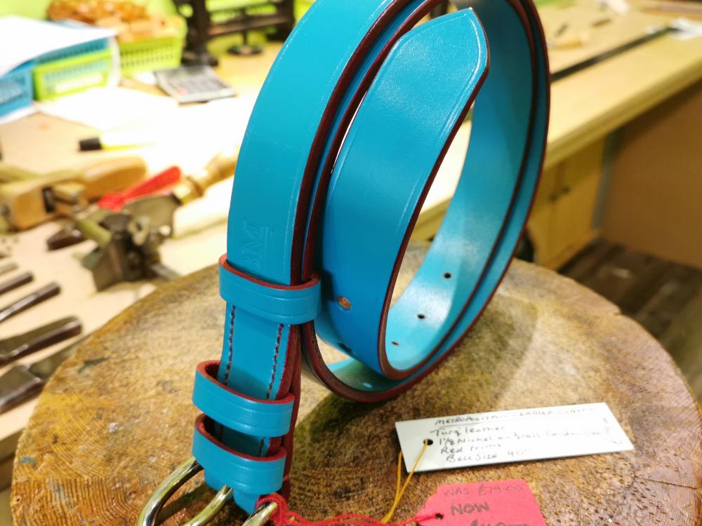 SOLD - SALE - Classic Belt, Turquoise with Red detail - Was £79, Now £40