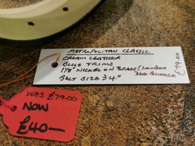 SOLD - SALE - Classic Belt, Cream with Dark Blue detail - Was £79, Now £40