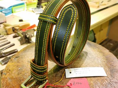 SOLD - SALE - Double Border Belt, Dark Green and Yellow - Was £295, Now £150