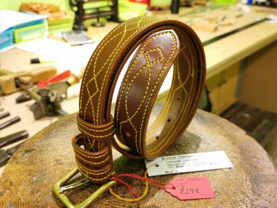 SOLD - SALE - Diamond Eye Border Belt, Conker and Yellow - Was £345, Now £195