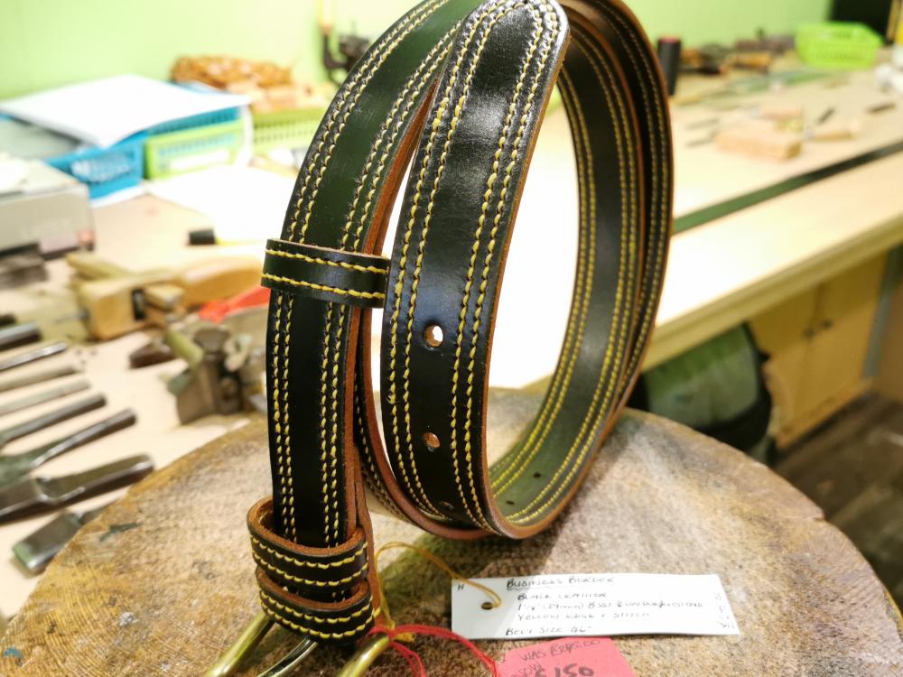 SOLD - SALE - Double Border Belt, Black and Yellow - Was £295, Now £150