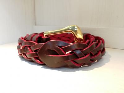 5-strand Plaited Belt in Burgundy and Red