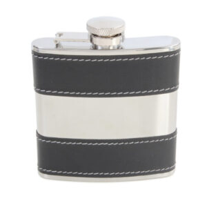 Hip Flask 6oz - Black Faux Leather and Stainless Steel - main