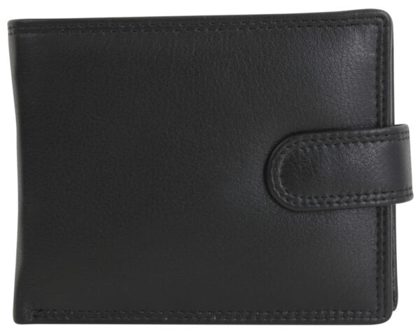 Wallet - Black Bifold Luxury in Leather with Tab, Coin Pocket, RFID - front