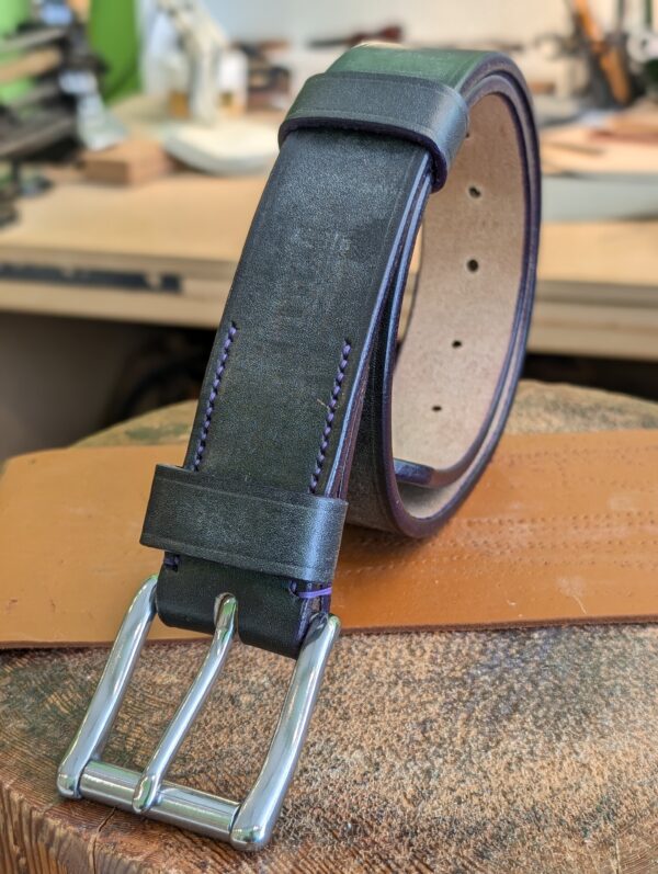Belt - Black and Purple in Devon Leather, Classic 28 - standing