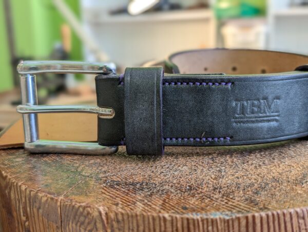 Belt - Black and Purple in Devon Leather, Classic 28 - buckle and stitching