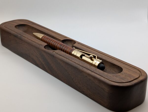Leather Pen - Bolt Action 24kt Gold Plated with Stylus by Leather Pens of Somerset - (H9) in settle (not included)
