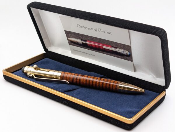 Leather Pen - Bolt Action 24kt Gold Plated with Stylus by Leather Pens of Somerset - gift box