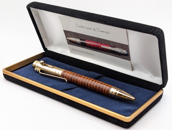 Leather Pen - Bolt Action 24kt Gold Plated with Stylus by Leather Pens of Somerset - gift box 2