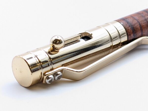 Leather Pen - Bolt Action 24kt Gold Plated with Stylus by Leather Pens of Somerset - 10 non stylus end close up