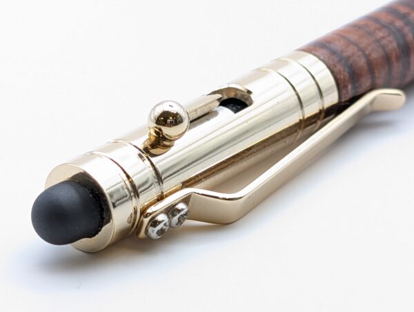 Leather Pen - Bolt Action 24kt Gold Plated with Stylus by Leather Pens of Somerset - (D3) stylus end close up