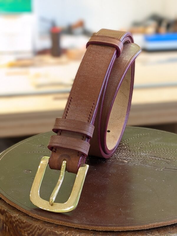 Belt - Devon Dark Stain Brown Leather, Red Trims, Classic 33 - standing
