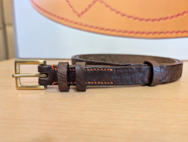 Belt - Brown Skinny Elephant Print Leather, Classic in stock 36 - buckle end