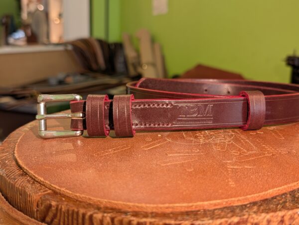 Belt - Skinny Burgundy and Red Sedgwick with SS Buckle, stock 34 - buckle end