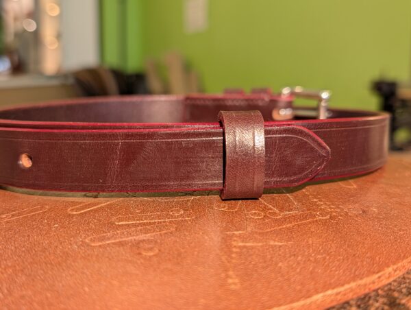 Belt - Skinny Burgundy and Red Sedgwick with SS Buckle, stock 34 - tail end