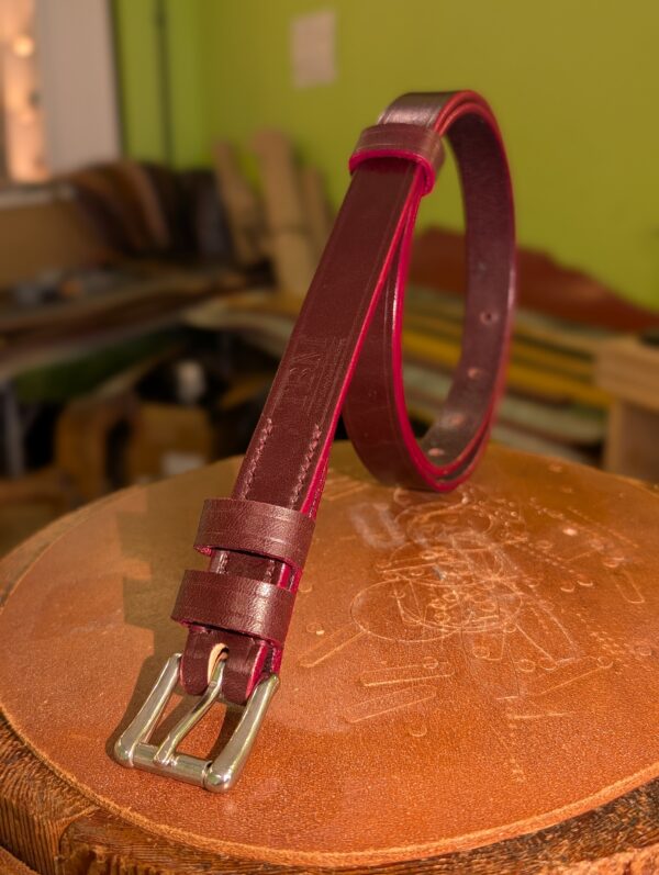 Belt - Skinny Burgundy and Red Sedgwick with SS Buckle, stock 34 - standing