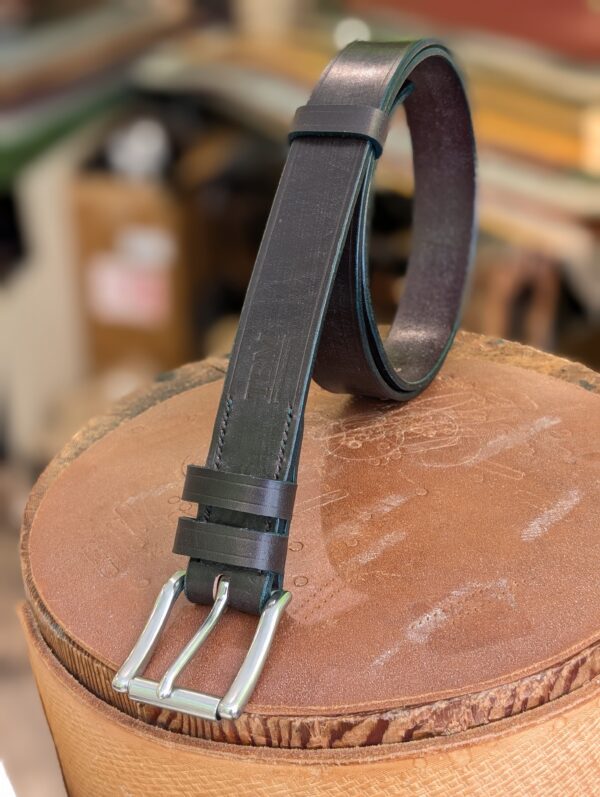 Belt - Sedgwick Dark Havana Brown Leather, Classic, in stock 40 with Aqua Green Trims - standing