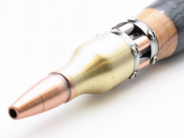 Leather Pen - Steampunk in Green and Wood, Hand Made - point close up