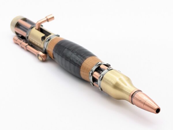 Leather Pen - Steampunk in Green and Wood, Hand Made - main