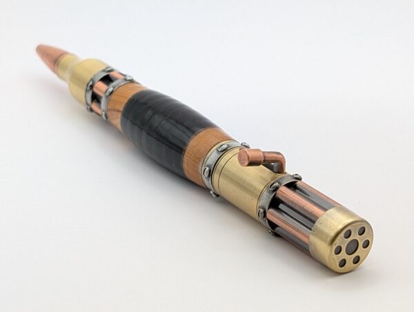 Leather Pen - Steampunk in Green and Wood, Hand Made - top focus