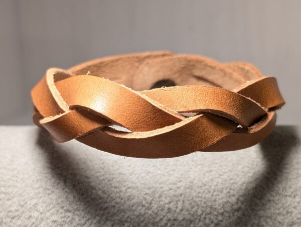 Plaited Handmade Leather Bracelet by MJL - Light Tan 20cm - design