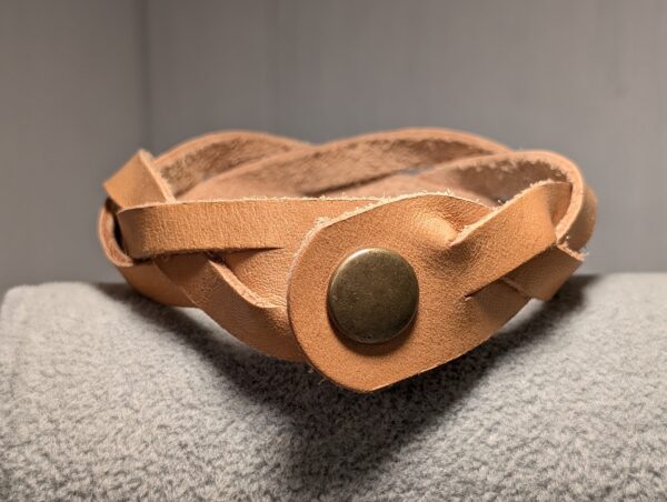 Plaited Handmade Leather Bracelet by MJL - Russet 20cm - fastening