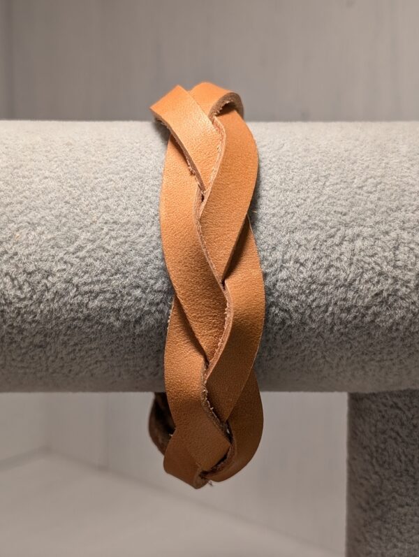 Plaited Handmade Leather Bracelet by MJL - Light Tan 21cm - hanging