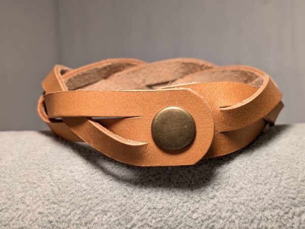 Plaited Handmade Leather Bracelet by MJL - Light Tan 21cm - fastening