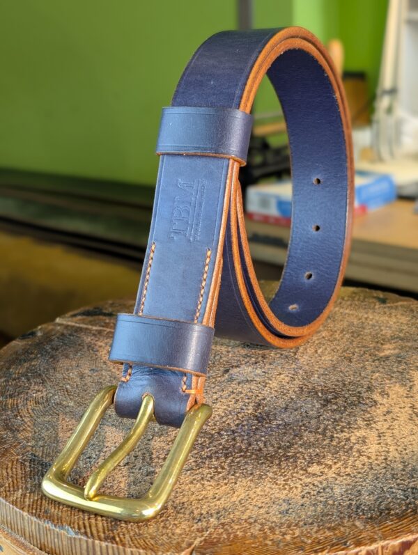 Belt - Classic Devon Blue and Orange Leather, 34 (2024) by The Belt Makers - standing