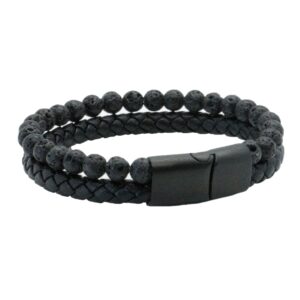 Bracelet - Leather and Beads in Black