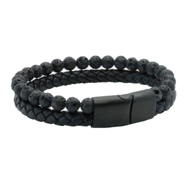Bracelet - Leather and Beads in Black