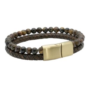 Bracelet - Leather and Beads in Brown and Tiger's Eye