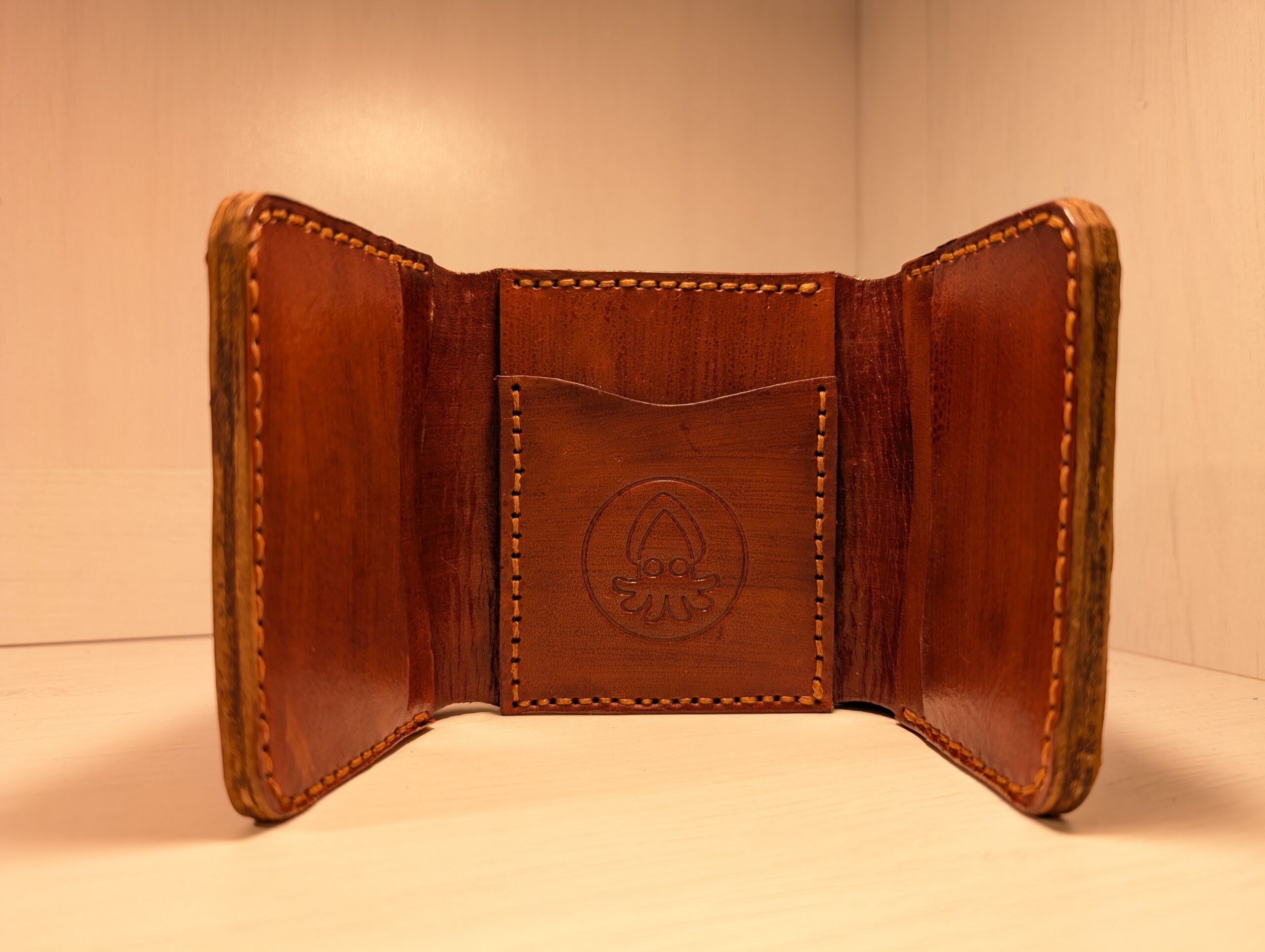 Wallet - Trifold in Leather by Be Savage Crafted - inside - Dark Tan