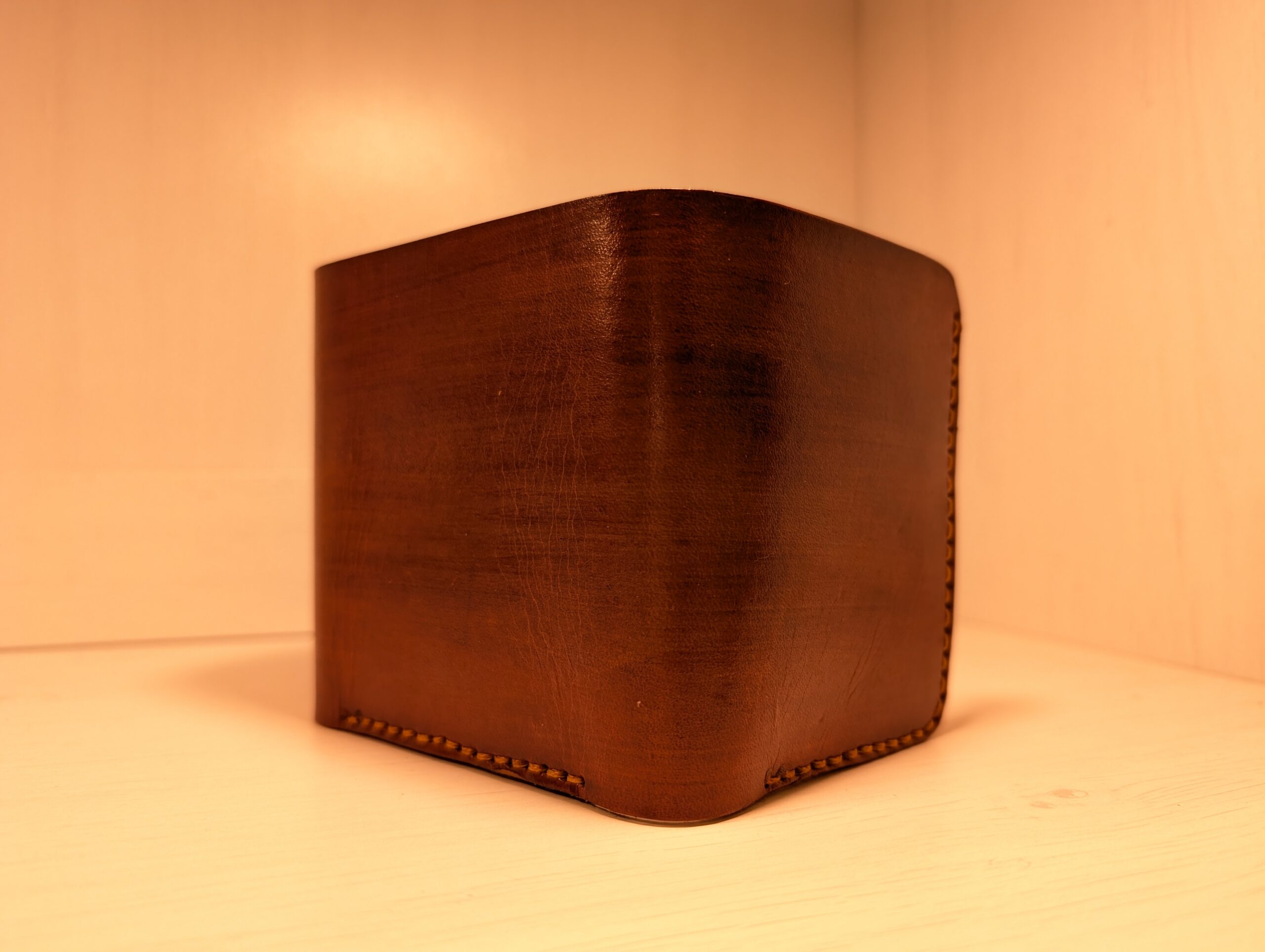 Wallet - Trifold in Leather by Be Savage Crafted - left front and back - Dark Tan