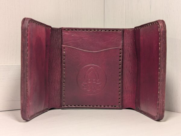 Wallet - Trifold in Leather by Be Savage Crafted - inside - Burgundy with dark brown stitching