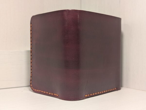 Wallet - Trifold in Leather by Be Savage Crafted - right front and back - Burgundy with light brown stitching