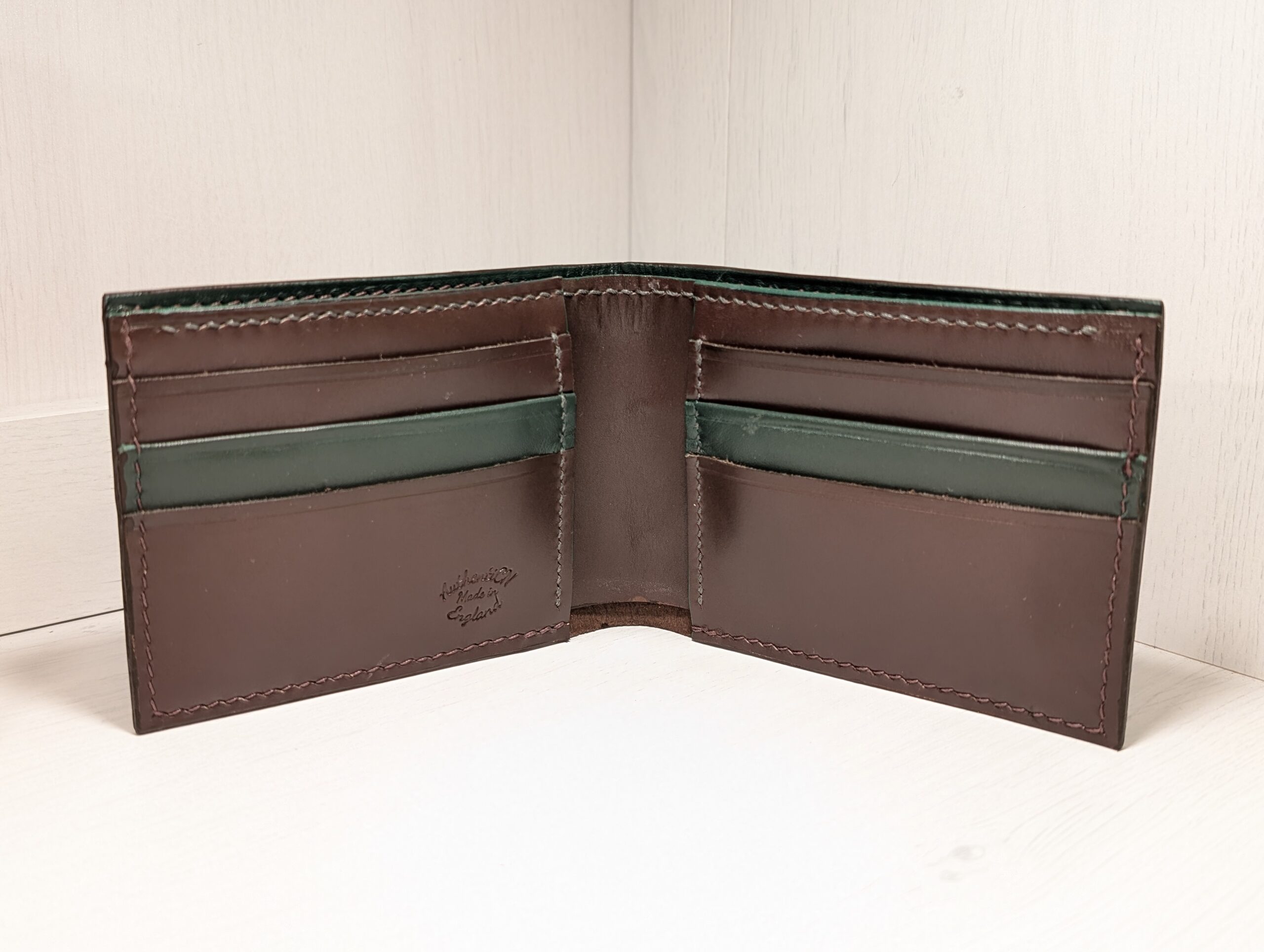 Luxury Brown and Green Handmade Leather Wallet by Catalin Neagu - inside