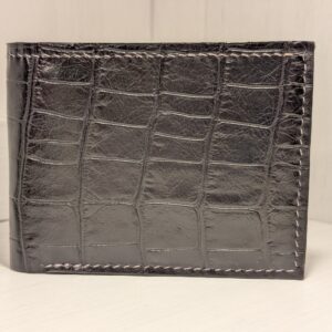 Luxury Handmade Shiny Croc Print in Black Leather Wallet - front