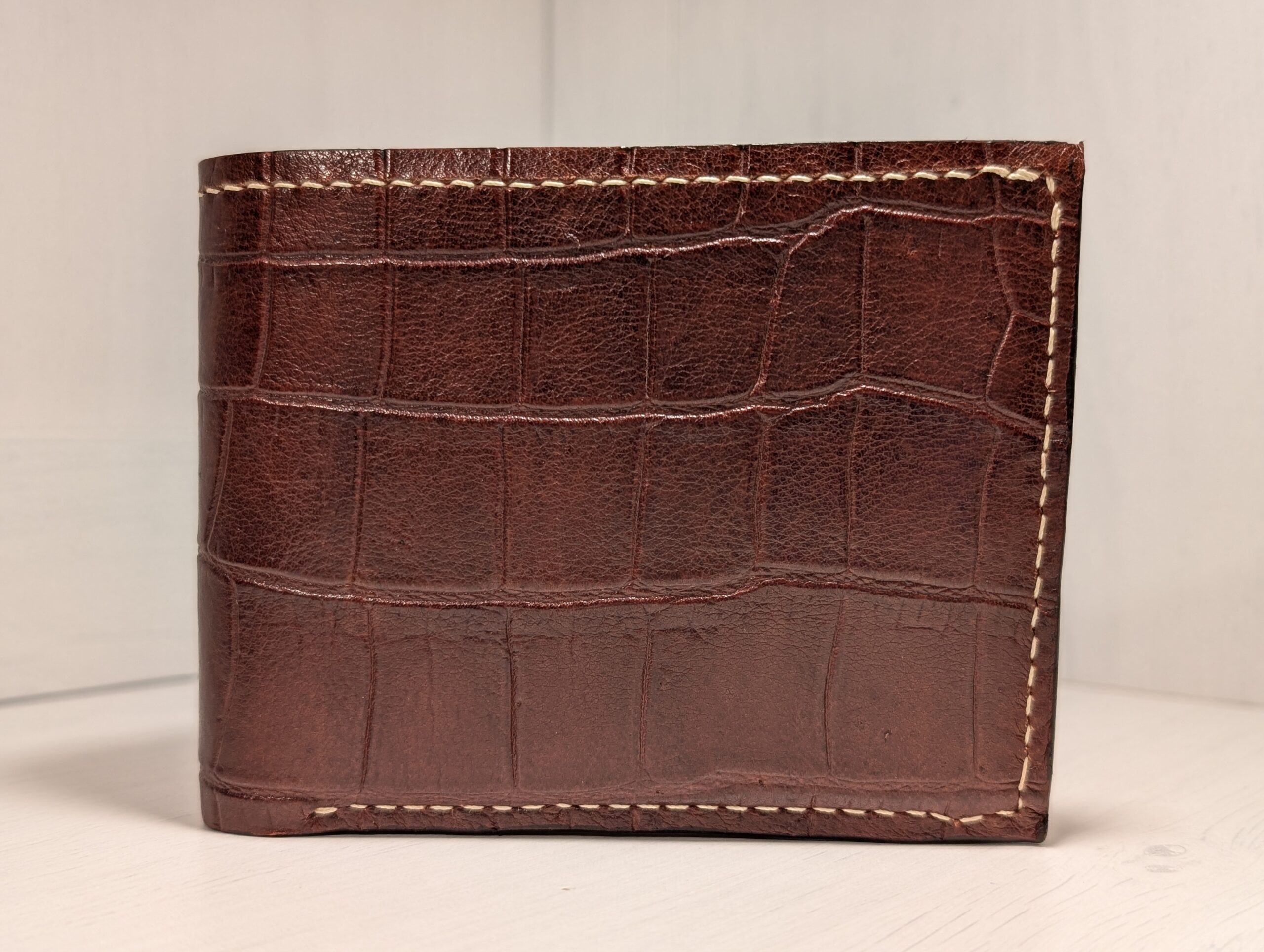 Luxury Handmade Brown Croc Print Leather Wallet - front
