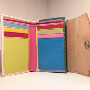 Flap Purse for Notes, Cards and Coins in Multicoloured Recycled Leather from Paper High Fair Trade - inside