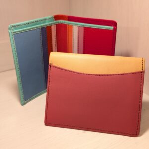 Card and Notes Wallet in Multicoloured Recycled Leather - pinks, reds