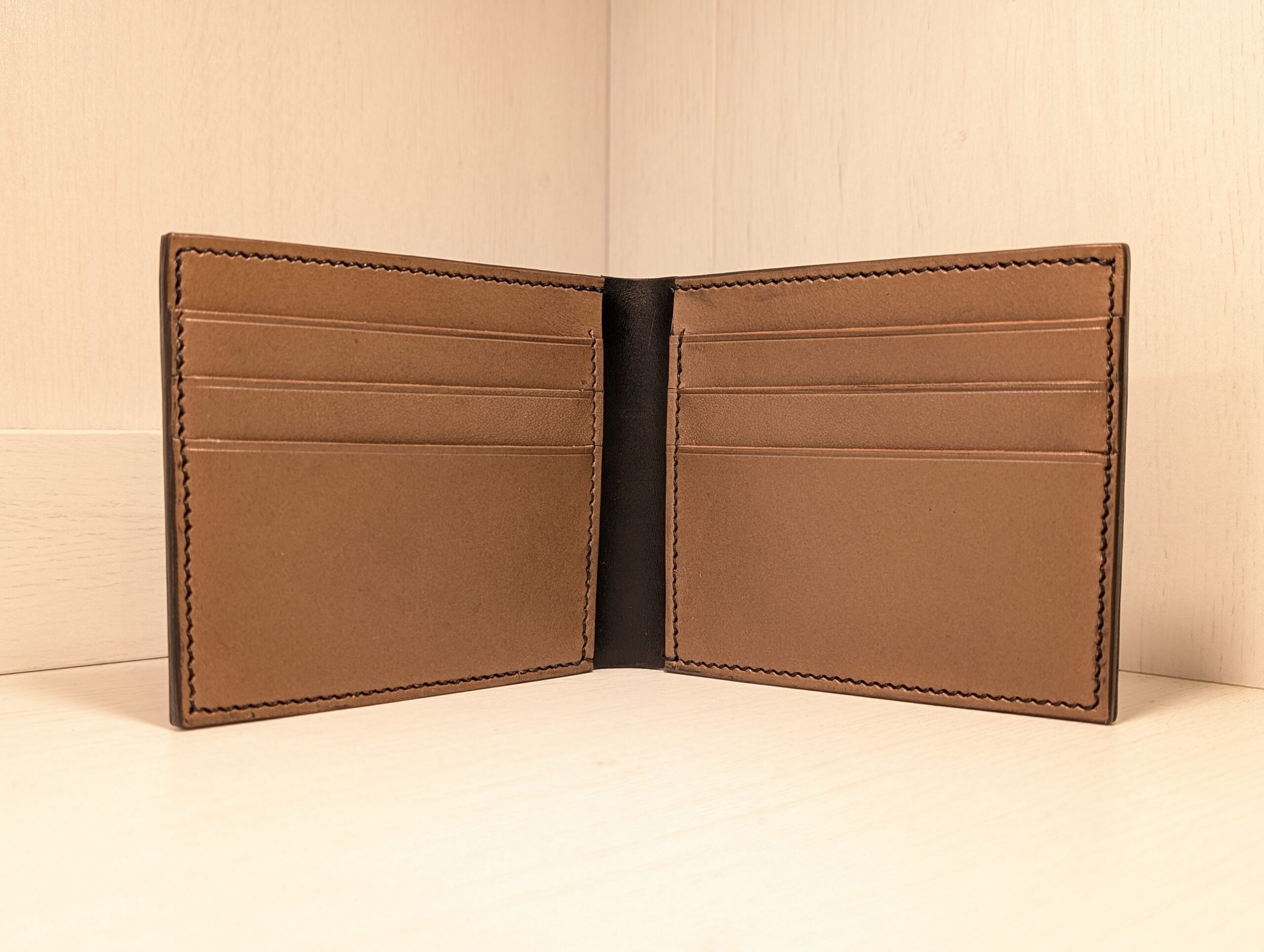 Luxury Black and Taupe Handmade Leather Wallet by Corbett Yallop Country - inside