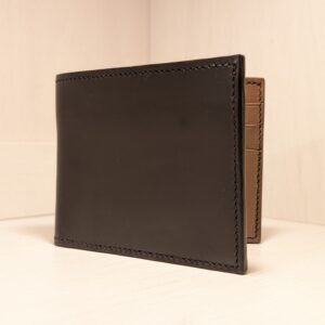 Luxury Black and Taupe Handmade Leather Wallet by Corbett Yallop Country - front