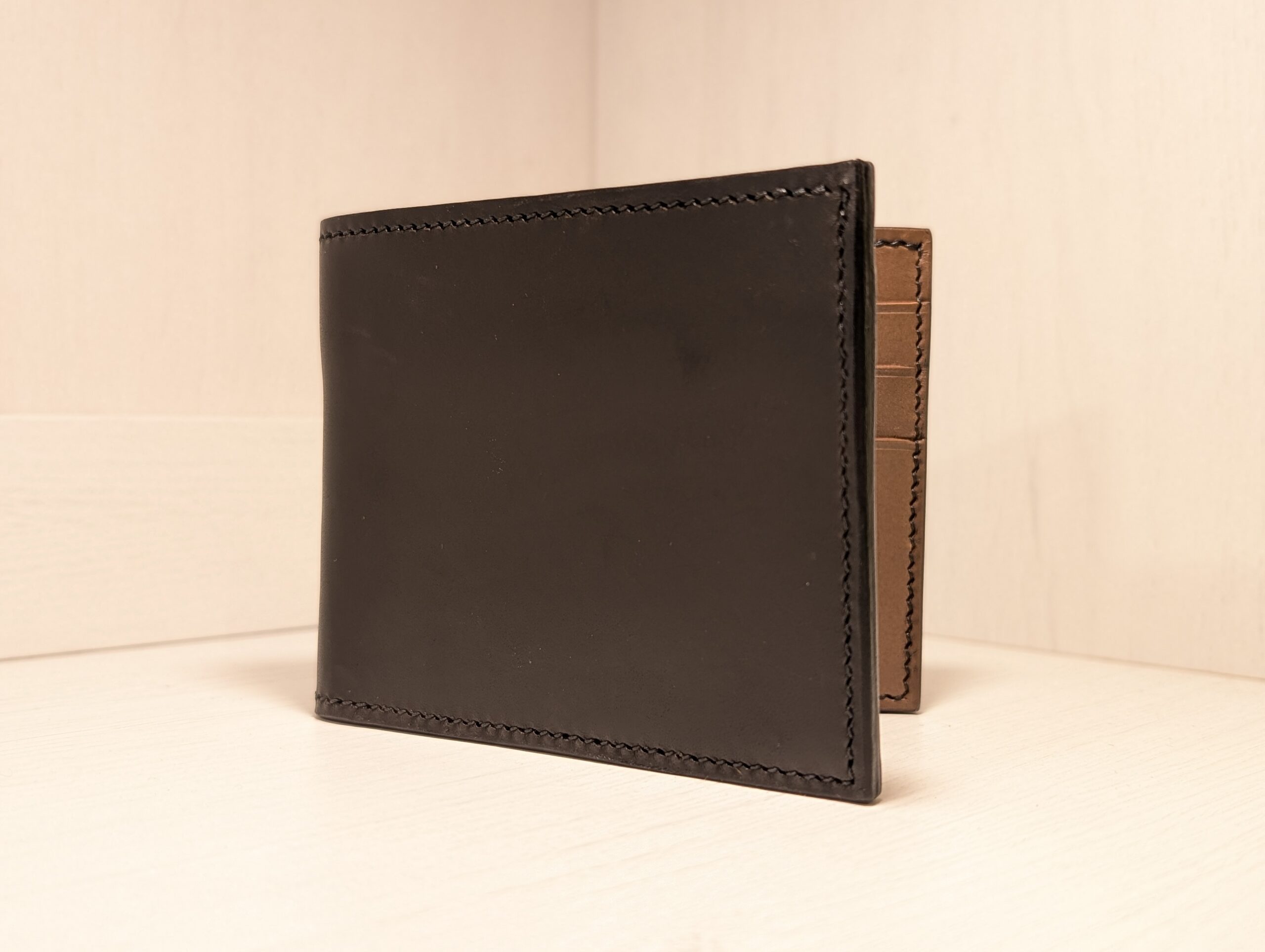 Luxury Black and Taupe Handmade Leather Wallet by Corbett Yallop Country - front