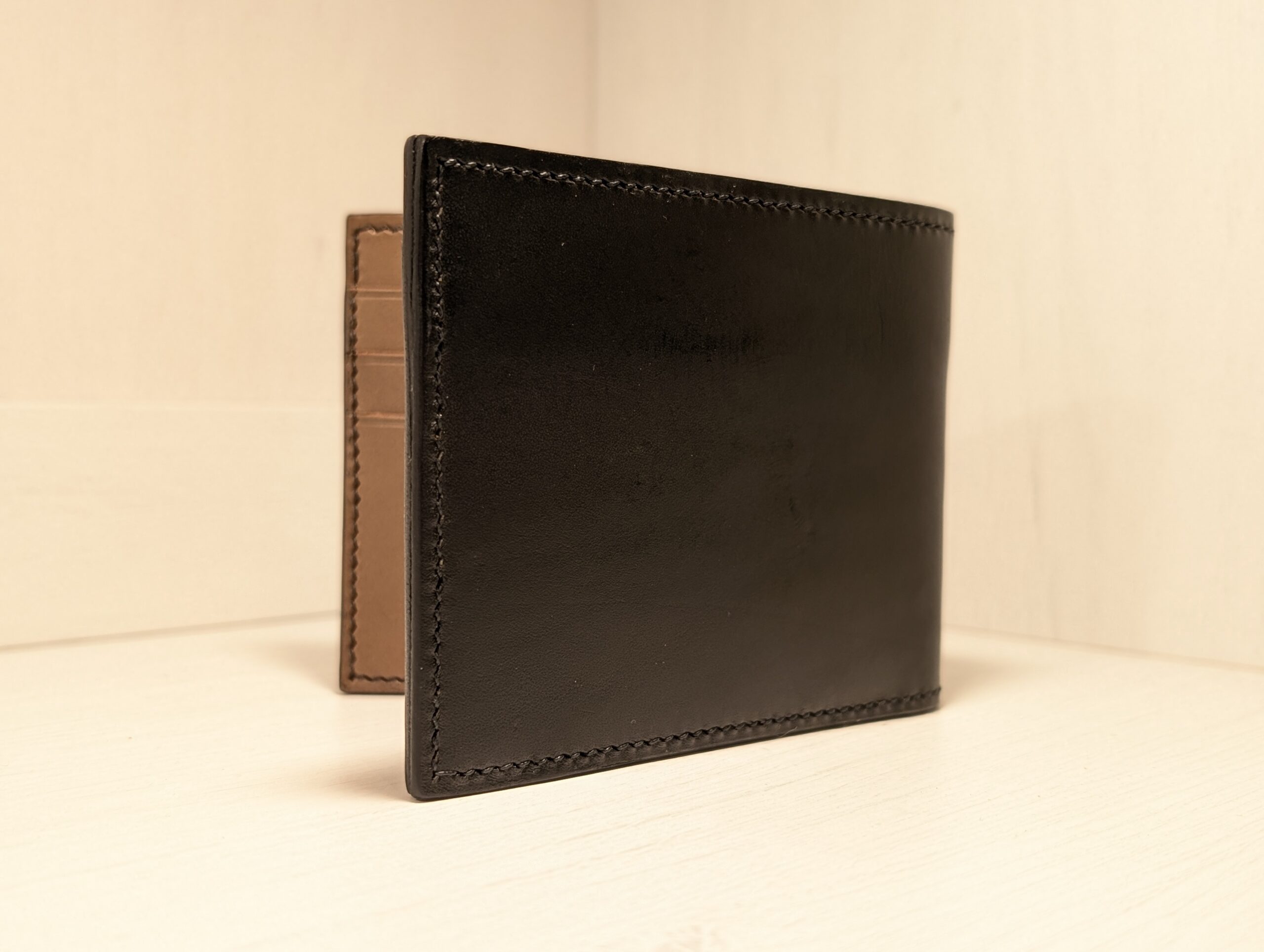 Luxury Black and Taupe Handmade Leather Wallet by Corbett Yallop Country - back