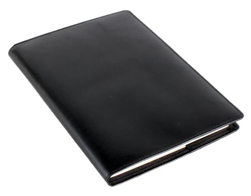Notebook - A5 Leather Covered, Refillable, in Black - closed